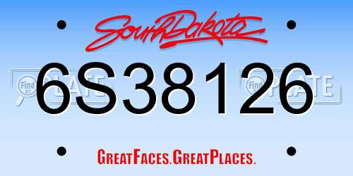 6S38126 South Dakota License Plate
