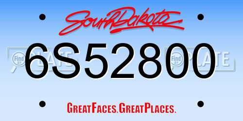 6S52800 South Dakota License Plate