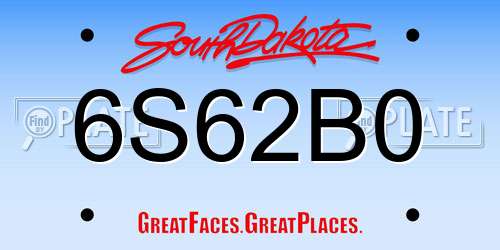 6S62B0 South Dakota License Plate