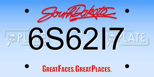 6S62I7 South Dakota License Plate