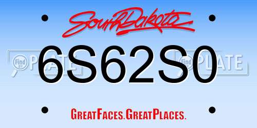 6S62S0 South Dakota License Plate