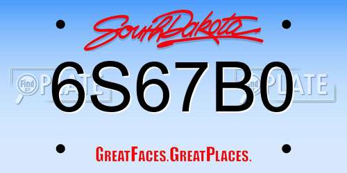 6S67B0 South Dakota License Plate