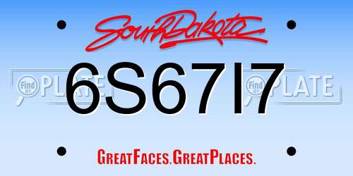 6S67I7 South Dakota License Plate