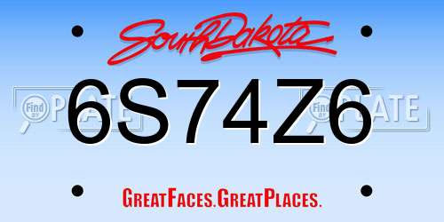 6S74Z6 South Dakota License Plate