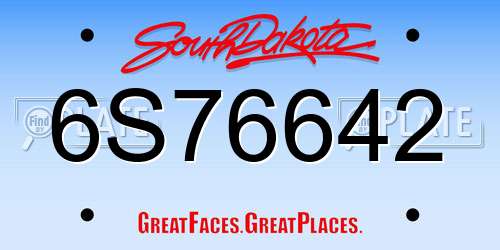 6S76642 South Dakota License Plate