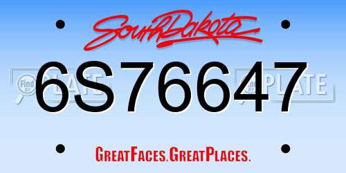 6S76647 South Dakota License Plate