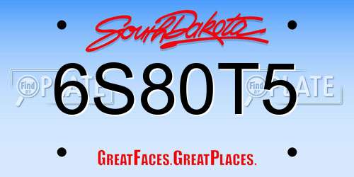 6S80T5 South Dakota License Plate