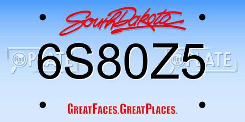 6S80Z5 South Dakota License Plate