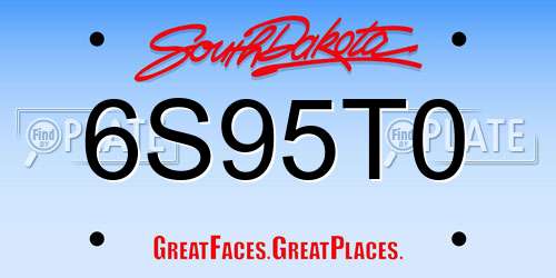 6S95T0 South Dakota License Plate