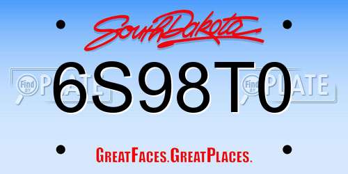 6S98T0 South Dakota License Plate