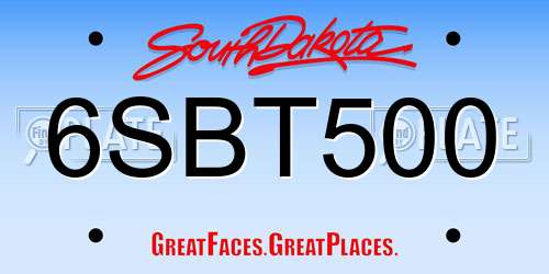 6SBT500 South Dakota License Plate