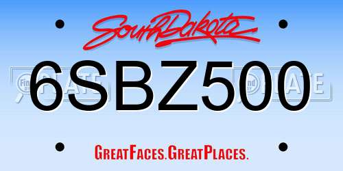 6SBZ500 South Dakota License Plate