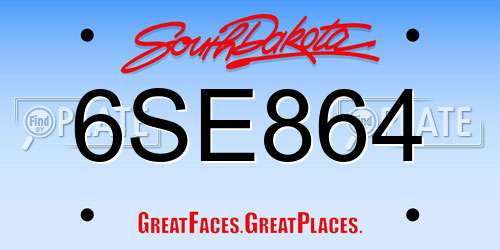 6SE864 South Dakota License Plate