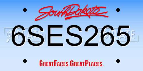 6SES265 South Dakota License Plate