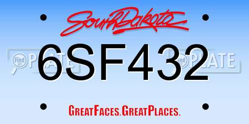 6SF432 South Dakota License Plate