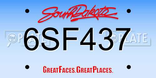 6SF437 South Dakota License Plate