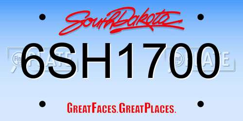 6SH1700 South Dakota License Plate