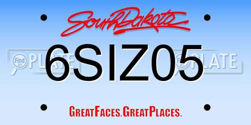 6SIZ05 South Dakota License Plate