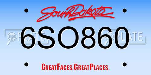 6SO860 South Dakota License Plate