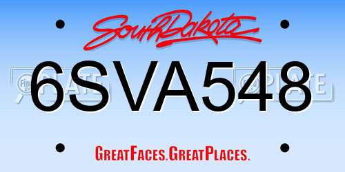 6SVA548 South Dakota License Plate