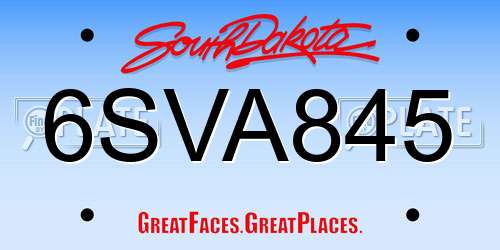 6SVA845 South Dakota License Plate