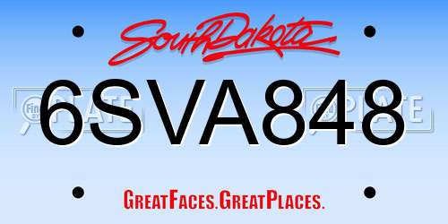6SVA848 South Dakota License Plate