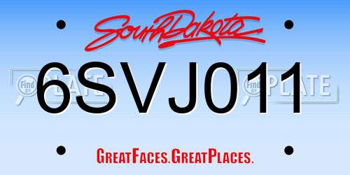 6SVJ011 South Dakota License Plate