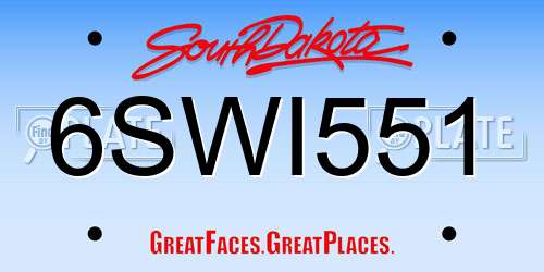 6SWI551 South Dakota License Plate