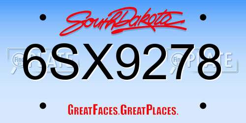 6SX9278 South Dakota License Plate