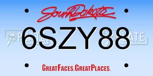 6SZY88 South Dakota License Plate