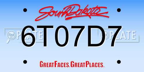 6T07D7 South Dakota License Plate