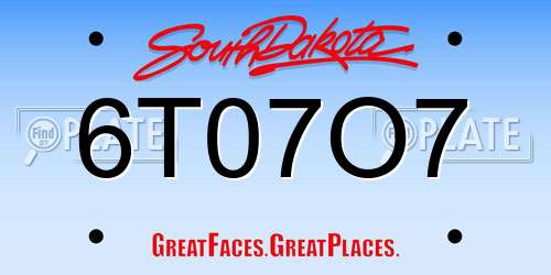 6T07O7 South Dakota License Plate