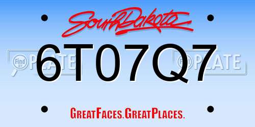 6T07Q7 South Dakota License Plate