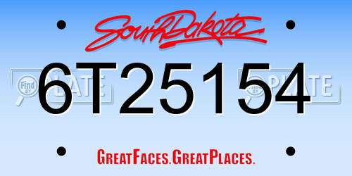 6T25154 South Dakota License Plate