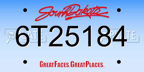 6T25184 South Dakota License Plate