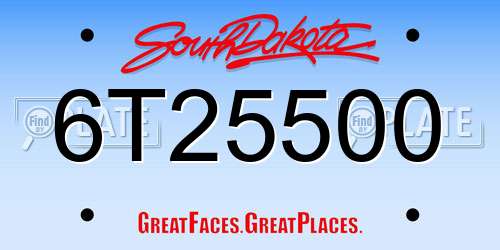 6T25500 South Dakota License Plate
