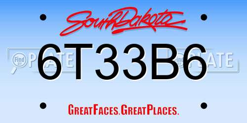 6T33B6 South Dakota License Plate