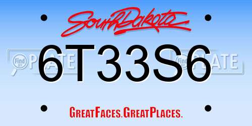 6T33S6 South Dakota License Plate