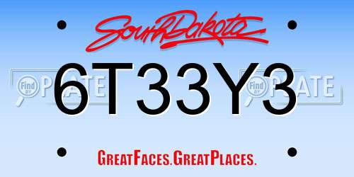 6T33Y3 South Dakota License Plate