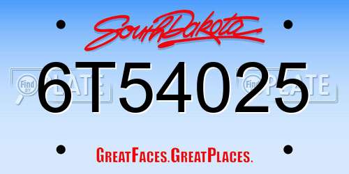 6T54025 South Dakota License Plate