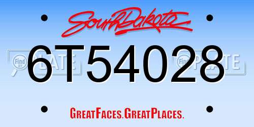 6T54028 South Dakota License Plate