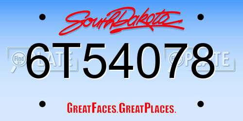6T54078 South Dakota License Plate