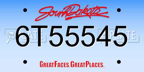 6T55545 South Dakota License Plate
