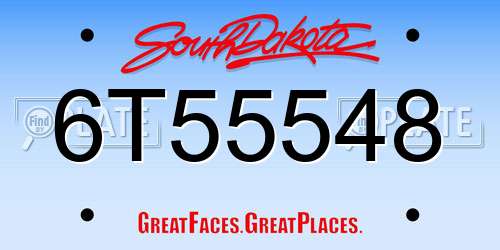 6T55548 South Dakota License Plate