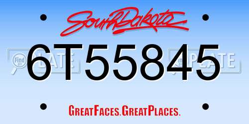 6T55845 South Dakota License Plate