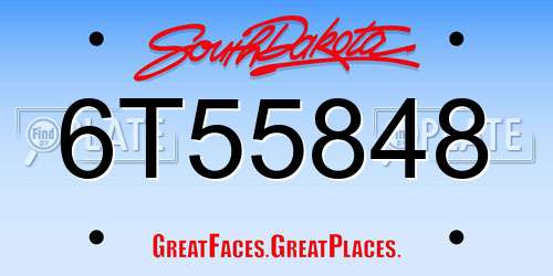6T55848 South Dakota License Plate