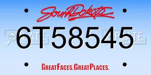 6T58545 South Dakota License Plate
