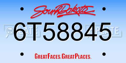 6T58845 South Dakota License Plate
