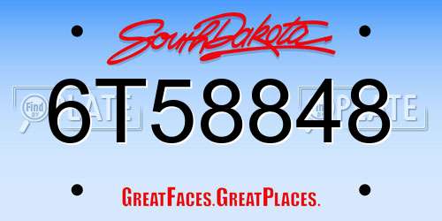 6T58848 South Dakota License Plate