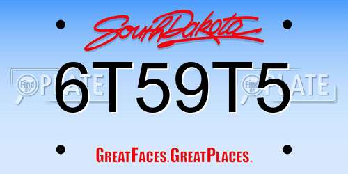 6T59T5 South Dakota License Plate